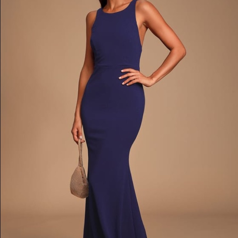 Navy Blue Backless Maxi Dress